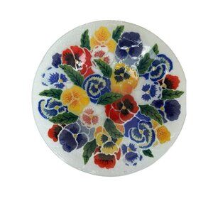 Peggy Karr fused glass art bowl Pansy Pattern 10.5" floral flower garden retired